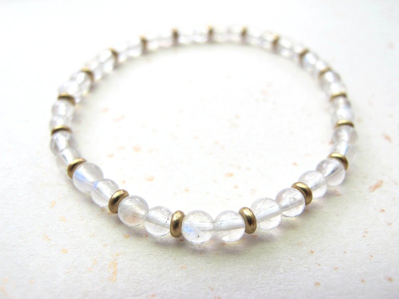 Moon Moonstone x Brass - Handmade natural stone series - Bracelets - Gemstone White
