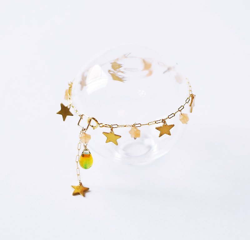 Gypsophila glazed water drop pure brass star bracelet 14K cute pentagram Christmas - Bracelets - Other Metals Gold