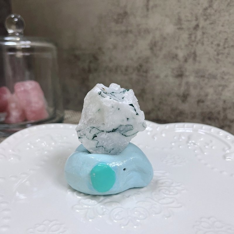 樹枝瑪瑙原礦 小擺件 手作陶土小象底座 - 擺飾/家飾品 - 半寶石 
