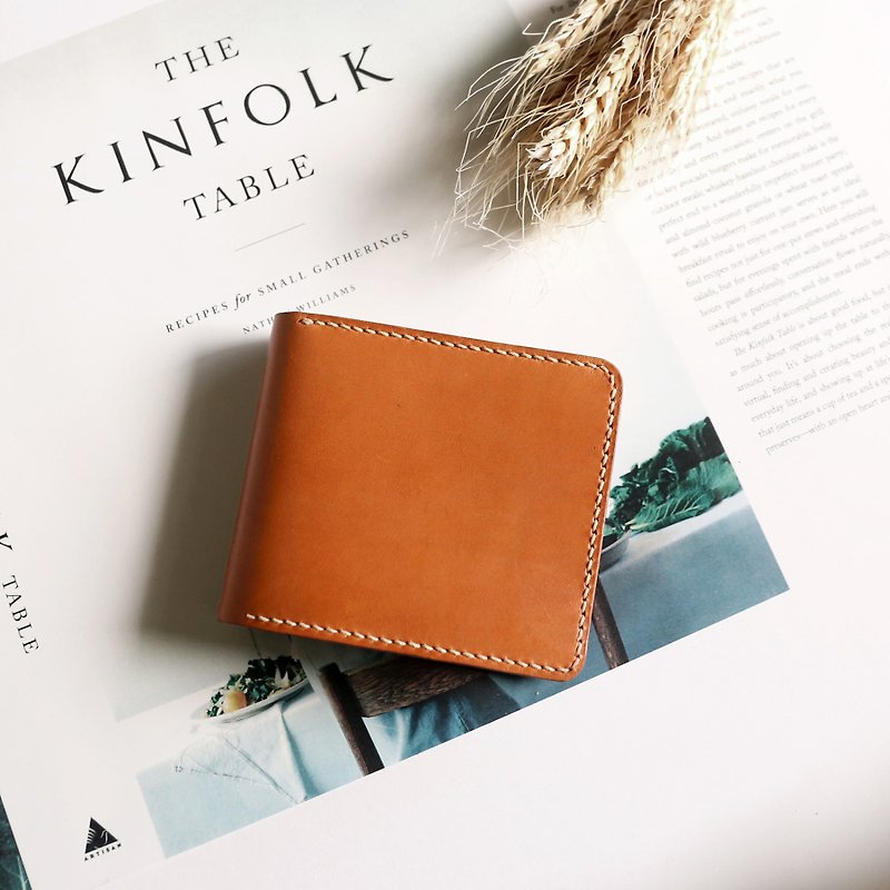 Small orange peel vegetable tanned cowhide short clip/wallet/ coin purse - กระเป๋าสตางค์ - หนังแท้ 