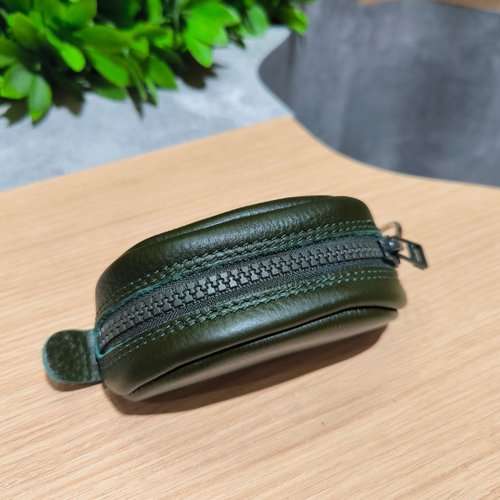 本革製ジップ付き小銭入れ、グリーン - ショップ SIMPLEST
