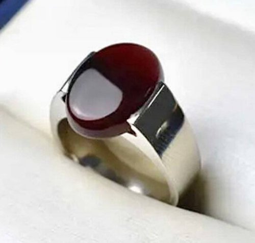 gemsjewelrings Yemeni Aqeeq Ring For Men & Women With Sterling Silver 925, Natural Dark Brown