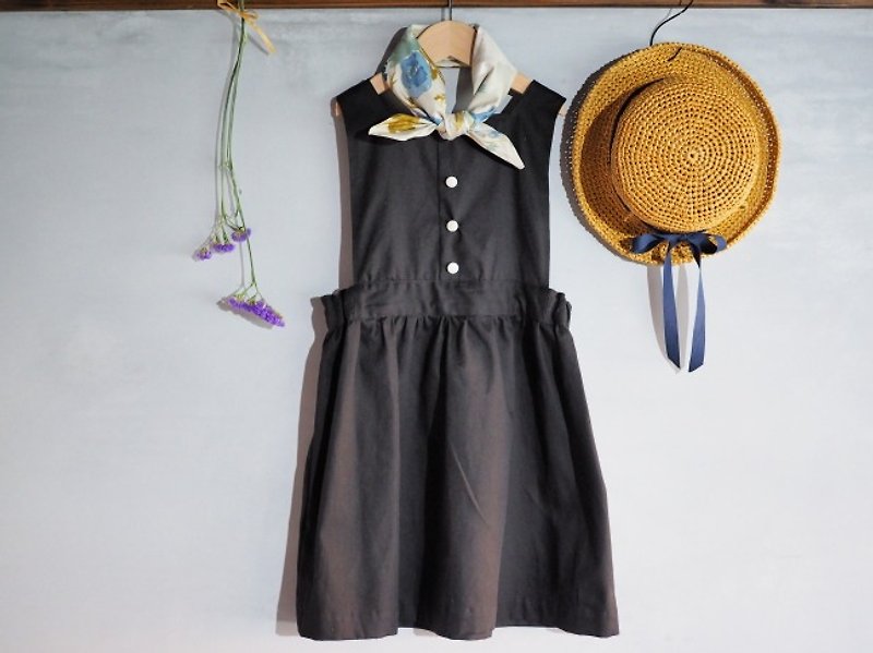 小童  圍裙洋裝 - 連身裙 - 棉．麻 黑色