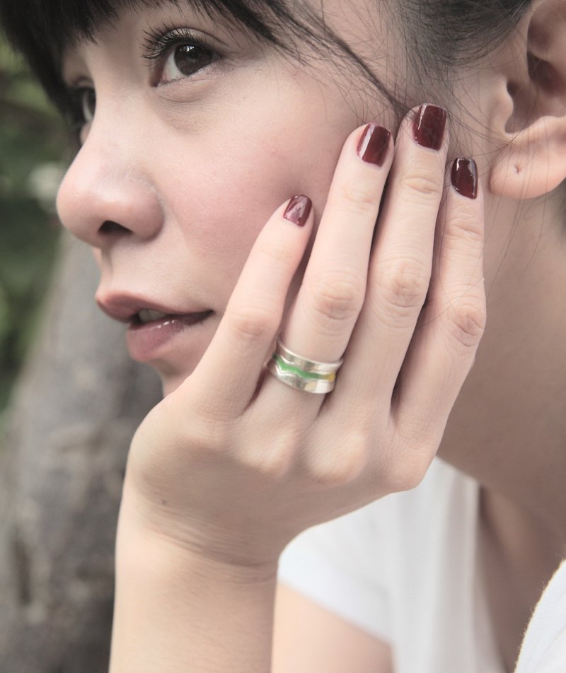 時尚簡約琺瑯填色純銀戒指 男女戒~顏色可客製 - 戒指 - 其他金屬 多色
