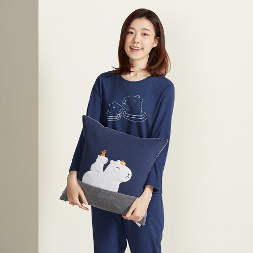 YVONNE COLLECTION以旺傢飾 親子水豚方形抱枕(45x45公分)-靛藍