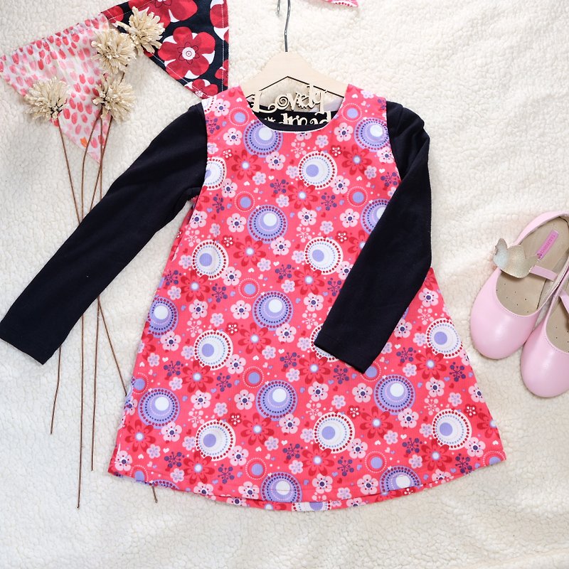 Pink Flowers Corduroy Sleeveless Dress - กระโปรง - ผ้าฝ้าย/ผ้าลินิน สึชมพู