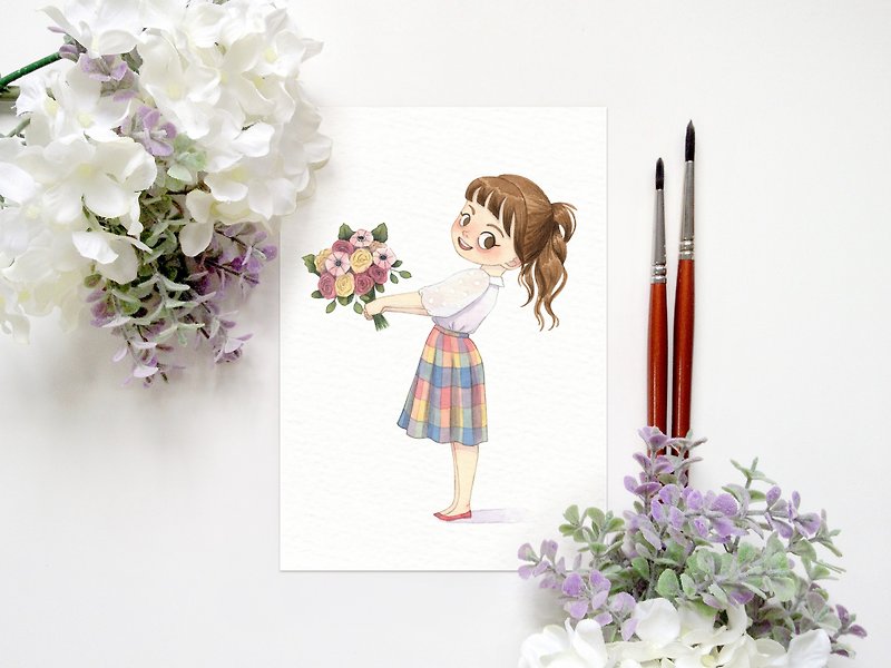 Spring Girl: Rainbow - A6 Watercolor Art Print, Wall Art, Home Decor - Posters - Paper Multicolor