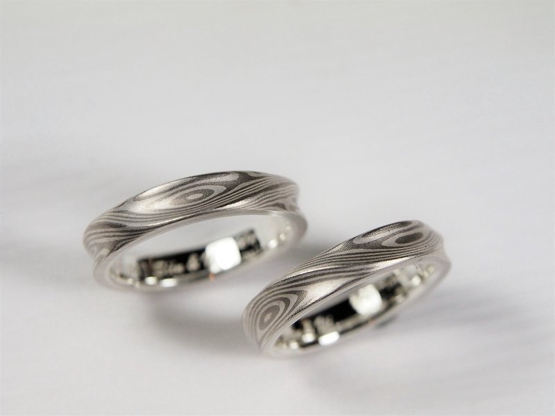 Element47 Jewelry studio~ Karat gold mokume gane wedding ring 20 (925/14KW) (Two - แหวนคู่ - เครื่องประดับ สีเทา