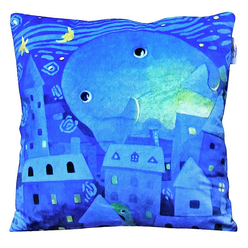 afu illustration warm heart pillow - simple starry night - หมอน - เส้นใยสังเคราะห์ สีน้ำเงิน