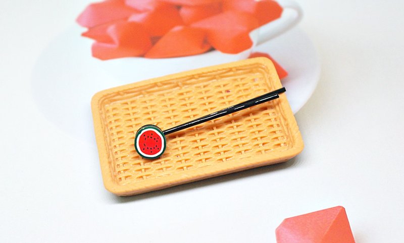 <Imitation Clay Hair Ornaments> => Sliced watermelon-one-character clip series-#俏皮#cute - Hair Accessories - Clay Red