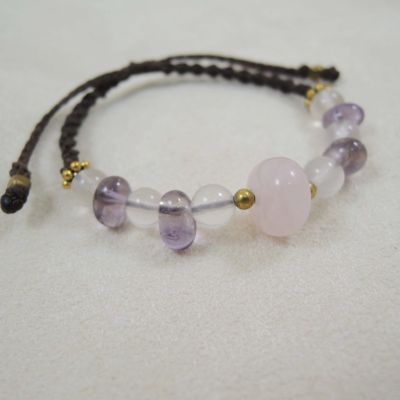 Soft / natural stone x Brazilian silk Wax thread bracelet - Bracelets - Gemstone Pink