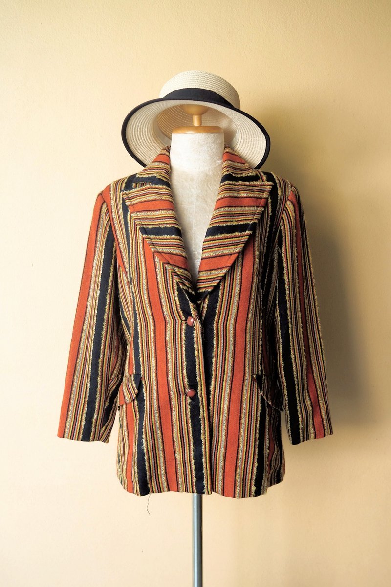 Vintage Blazer in retro stripe pattern - Women's Blazers & Trench Coats - Polyester Brown