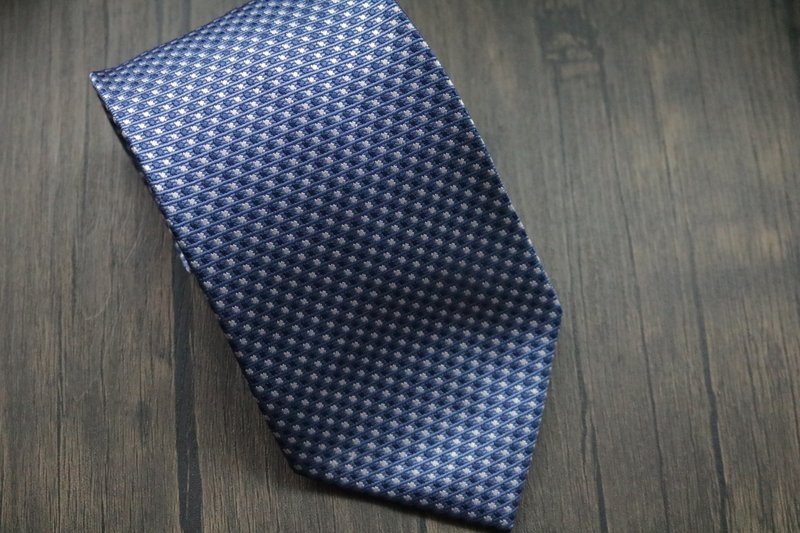 藍色真絲格紋領帶商務通勤必備款式禮盒 - 領帶/領帶夾 - 絲．絹 藍色