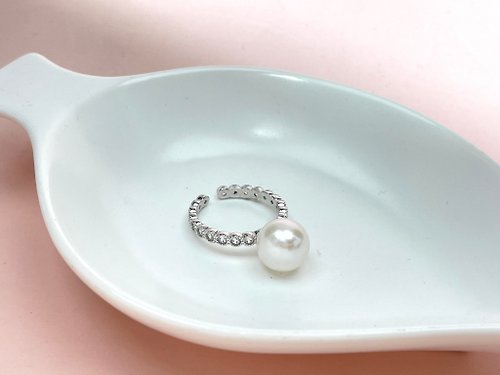 Athena珍珠設計 滿月 天然淡水珍珠 S925銀14K注金 戒指