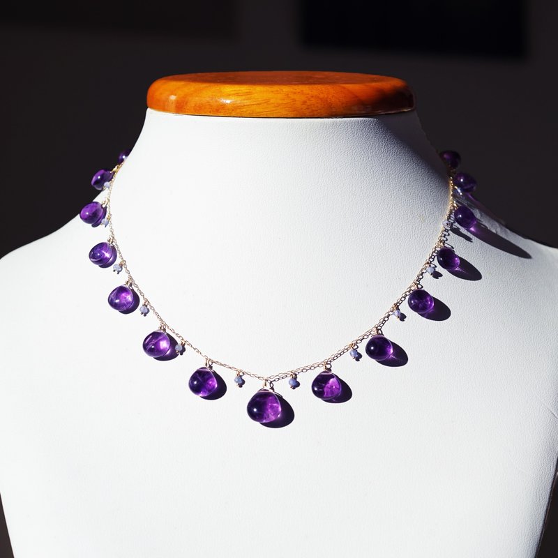 Dionysos, the finest K18 large amethyst and tanzanite bib necklace - Necklaces - Gemstone Purple