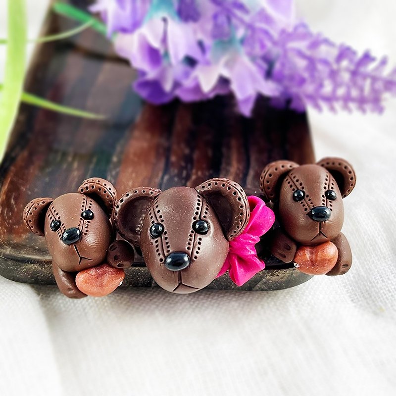 [Leather Teddy Bear] Ring type/EasyCard chip/All-in-one card chip - General Rings - Other Materials Brown