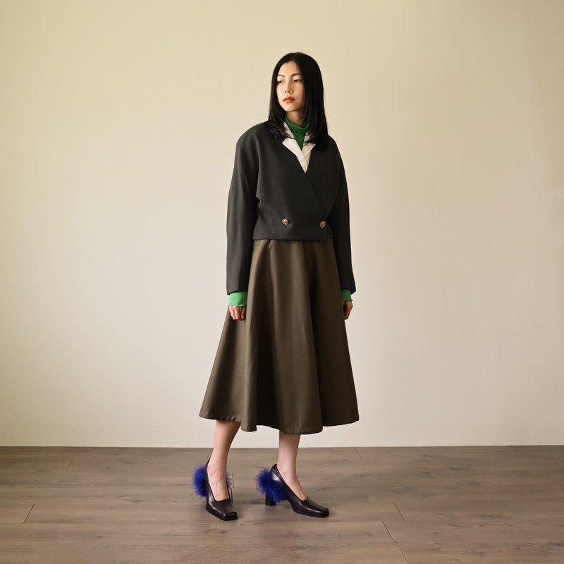 【NaSuBi Vintage】純色毛料短版古著外套 - 女大衣/外套 - 羊毛 