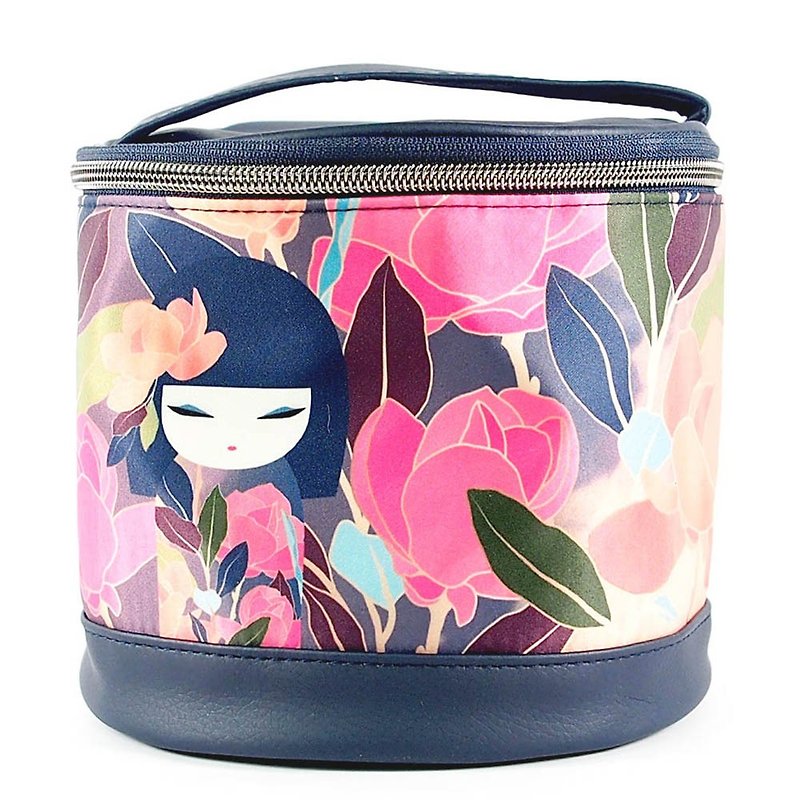Portable soft round box-Kazuko harmony [Kimmidoll and blessing doll] - กระเป๋าเครื่องสำอาง - วัสดุอื่นๆ สีน้ำเงิน