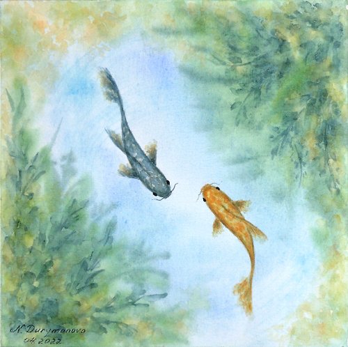 娜塔杜阿特 Koi Fish Painting Original Art Koi Fish Artwork Original Watercolor Painting
