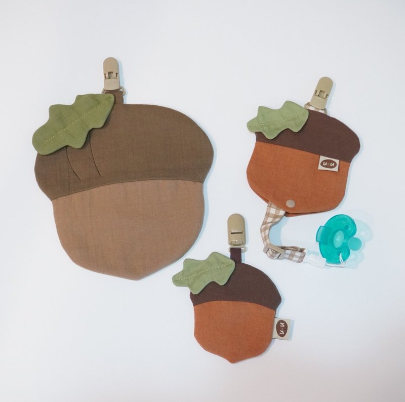 Acorn. Peace charm bag, pacifier dust cover, small handkerchief (peach brown) - Baby Bottles & Pacifiers - Cotton & Hemp Brown