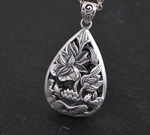 garyjewelry 100% Real 990 Pure Silver Pendants for Women Hollow Lotus Necklace NO Chain