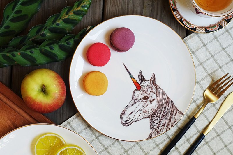 [5% revenue supports gender equality]-Unicorn Rainbow Unicorn Phnom Penh Bone China Dinner Plate - Plates & Trays - Porcelain Multicolor