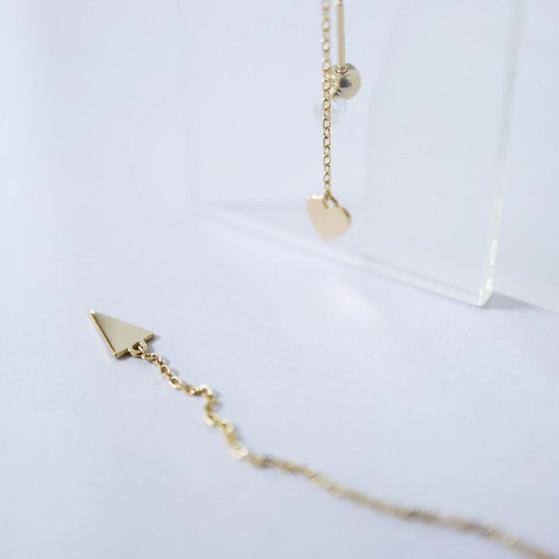 Turn beads 14K ear wire earrings love triangle pendant earrings ear wire yellow K gold - ต่างหู - เครื่องประดับ 