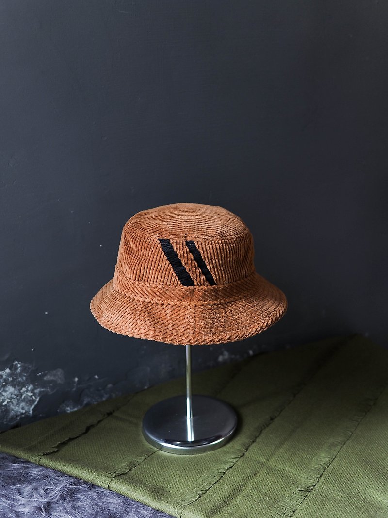 熊本拿鐵咖啡燈芯絨粗條 毛料古董平頂漁夫帽 picture hat/cloche - 帽子 - 聚酯纖維 卡其色
