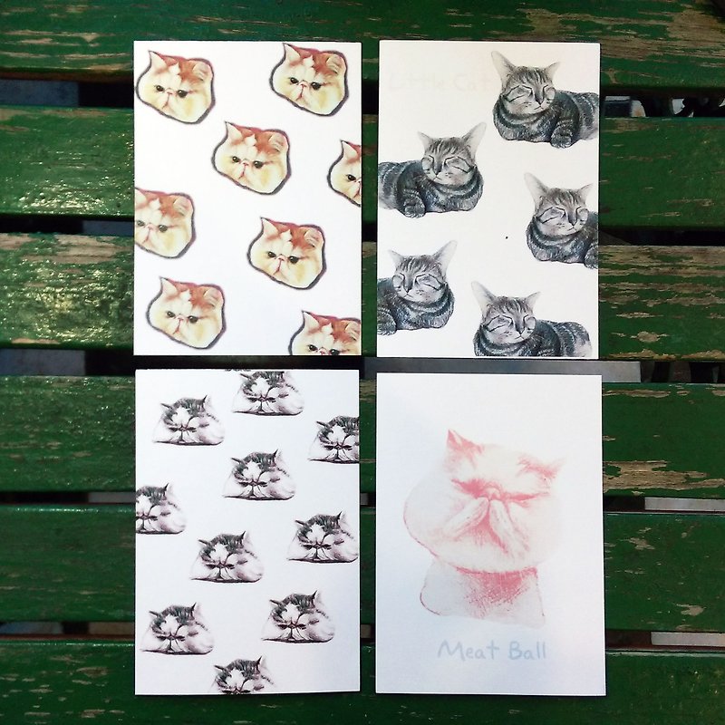 Meat Cat Card / postcard into four groups - Cards & Postcards - Paper 