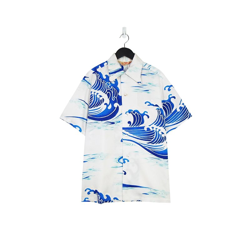 A‧PRANK: DOLLY::VINTAGE brand SEARS blue and white spray and handle flower shirt T805142 - เสื้อเชิ้ตผู้ชาย - ผ้าฝ้าย/ผ้าลินิน สีน้ำเงิน