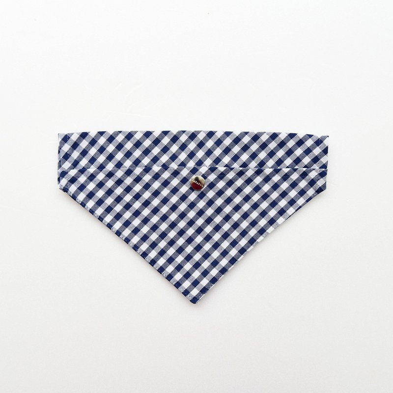 Handmade Plaid Pet Collar Accessory - Scarf / Bib - Blue & White Grid【ZAZAZOO】 - ปลอกคอ - ผ้าฝ้าย/ผ้าลินิน สีน้ำเงิน
