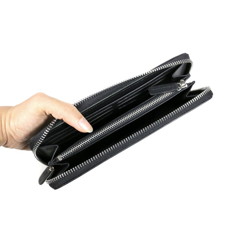 W zip wallet /Black - กระเป๋าสตางค์ - หนังแท้ สีดำ