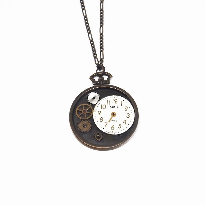 【miniature museum 袖珍博物館】wonderland clock - 項鍊 - 其他金屬 咖啡色