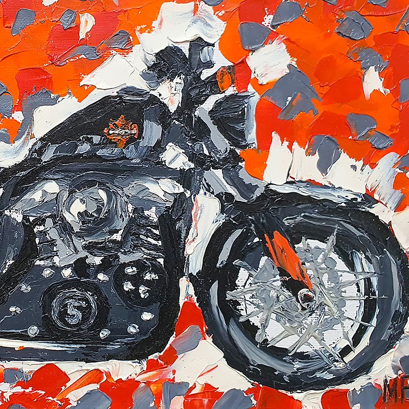 American Motorcycle Painting Harley Davidson Original Art Sportster Forty Eight - Posters - Other Materials Red