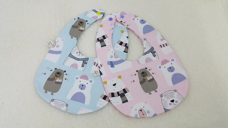 Cute bear rice ball pocket / baby bib / saliva towel (two colors) - Bibs - Cotton & Hemp Multicolor