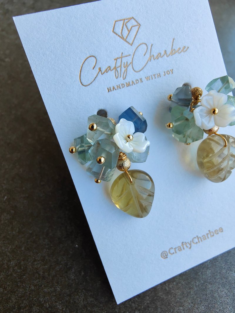 Semi-Precious Stones Earrings & Clip-ons Yellow - Natural yellow leaf-shaped Stone with Teal Stone 14k gold-plated anti-allergic pendant small flower earrings/earhooks