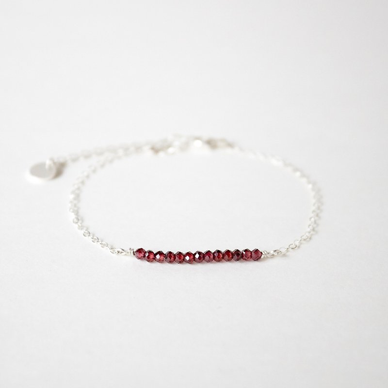 Handmade Simple Garnet beads with 925 silver Bracelet, Birth stone for January - Bracelets - Gemstone Red