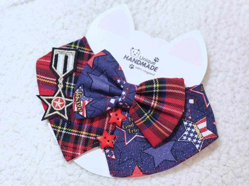 Two tone 小背心 格仔星星 煲呔造型頸飾 頸項 collar - 寵物衣服 - 棉．麻 藍色