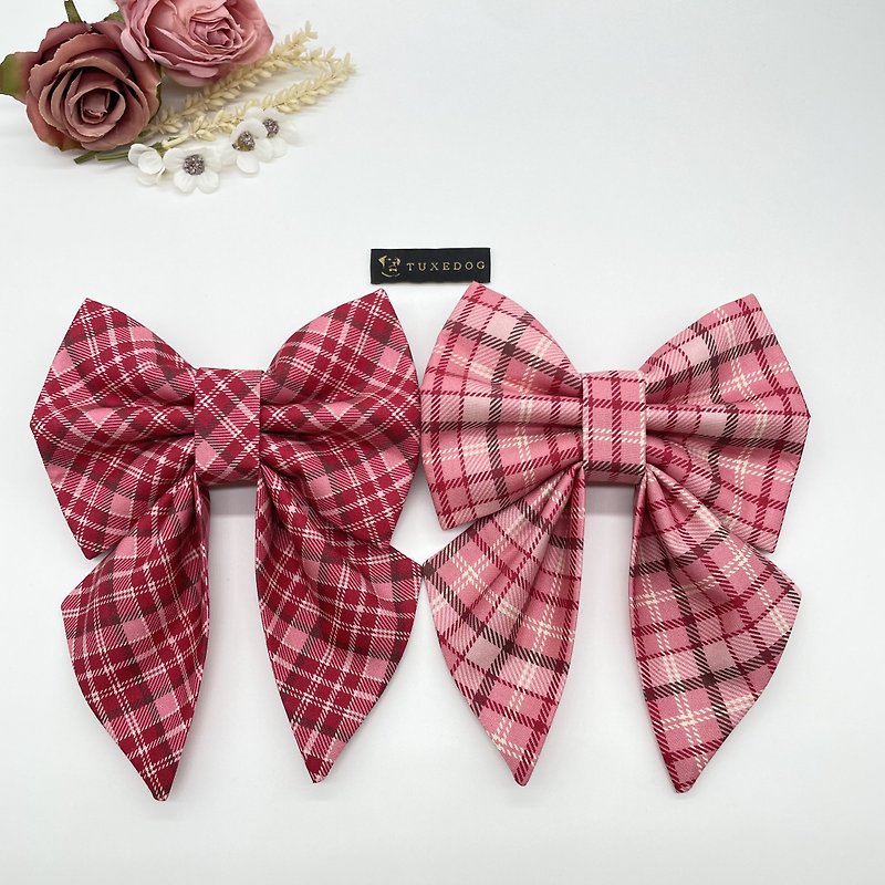 Peach Pink Plaid BowTie / Sailor Bow - Clothing & Accessories - Cotton & Hemp 