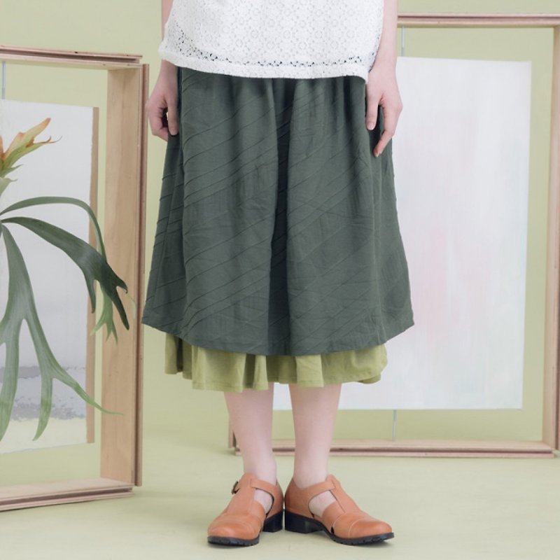 Dawn Sam Rainsy double organic cotton skirt - Green - กระโปรง - วัสดุอื่นๆ สีเขียว