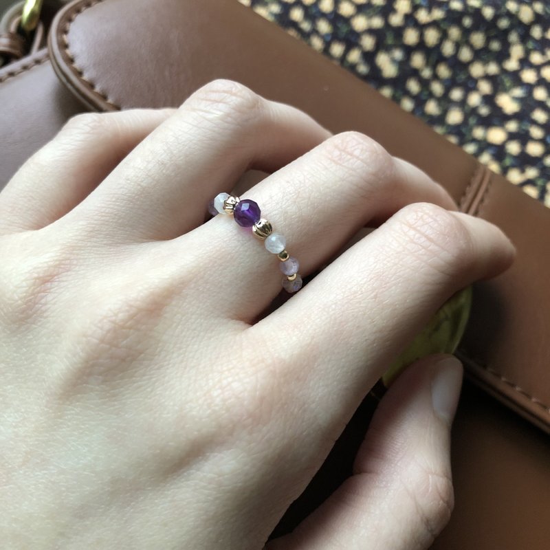 [February Stone] One Thousand and One Nights | Amethyst Moonstone Ring Flexible Ring - General Rings - Gemstone Purple