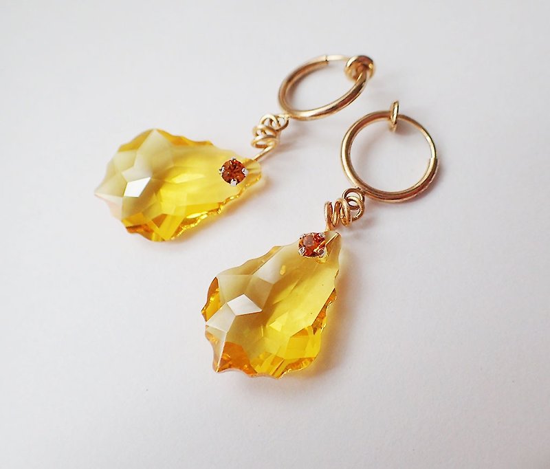 巴洛克　施華洛世奇元素 & 耳圈夾 耳環 (一對) - 耳環/耳夾 - 玻璃 黃色