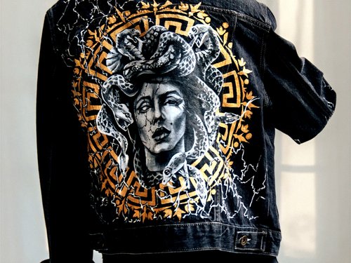 Armenian Traditional Women Inspired Hand Painted Denim Jacket