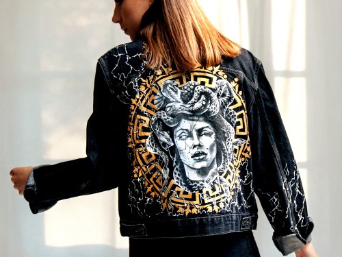 Armenian Traditional Women Inspired Hand Painted Denim Jacket