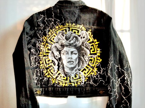 Armenian Traditional Women Inspired Hand Painted Denim Jacket