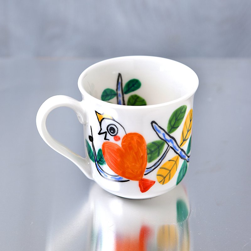 Happy birds・mug2 - 咖啡杯 - 瓷 橘色