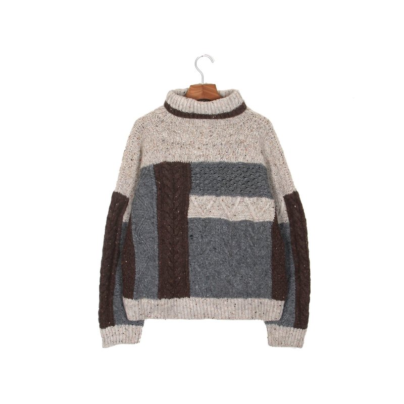 Egg plant vintage Nordic color coarse knit twist with a vintage sweater - สเวตเตอร์ผู้หญิง - ขนแกะ สีเทา