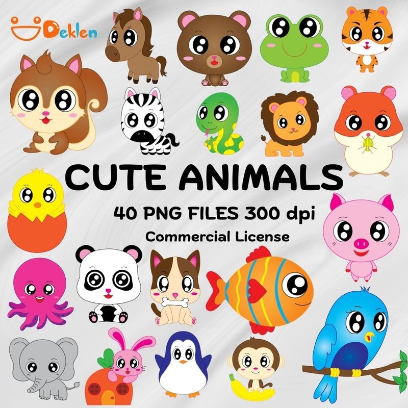 Cute Animals Clipart 40 Cute Animal PNG Graphic Animals Cute Animal Bundle Baby - 電子似顏繪/繪畫/插畫 - 其他材質 