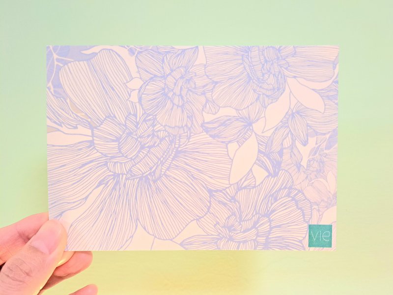 Hand Drawn Print Card - Gardenia White Flower Blue - Cards & Postcards - Paper Blue