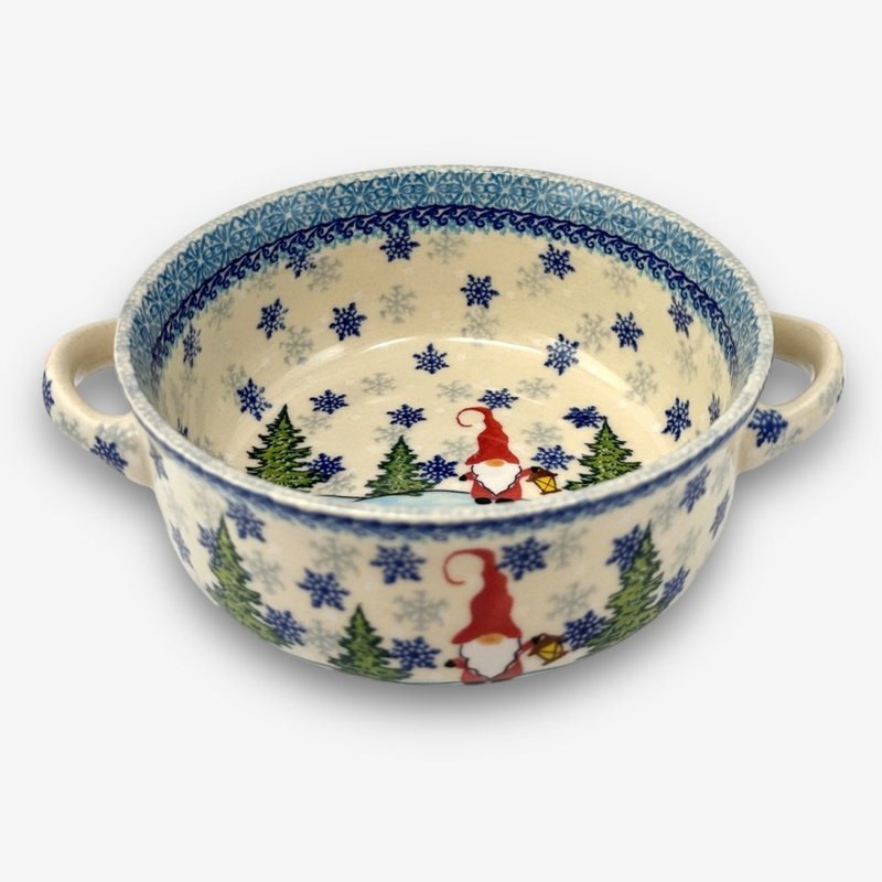 Polish hand-painted handmade pottery-double-eared soup bowl 21x16cm Snowland Elf series designer model - ถ้วยชาม - ดินเผา สีน้ำเงิน